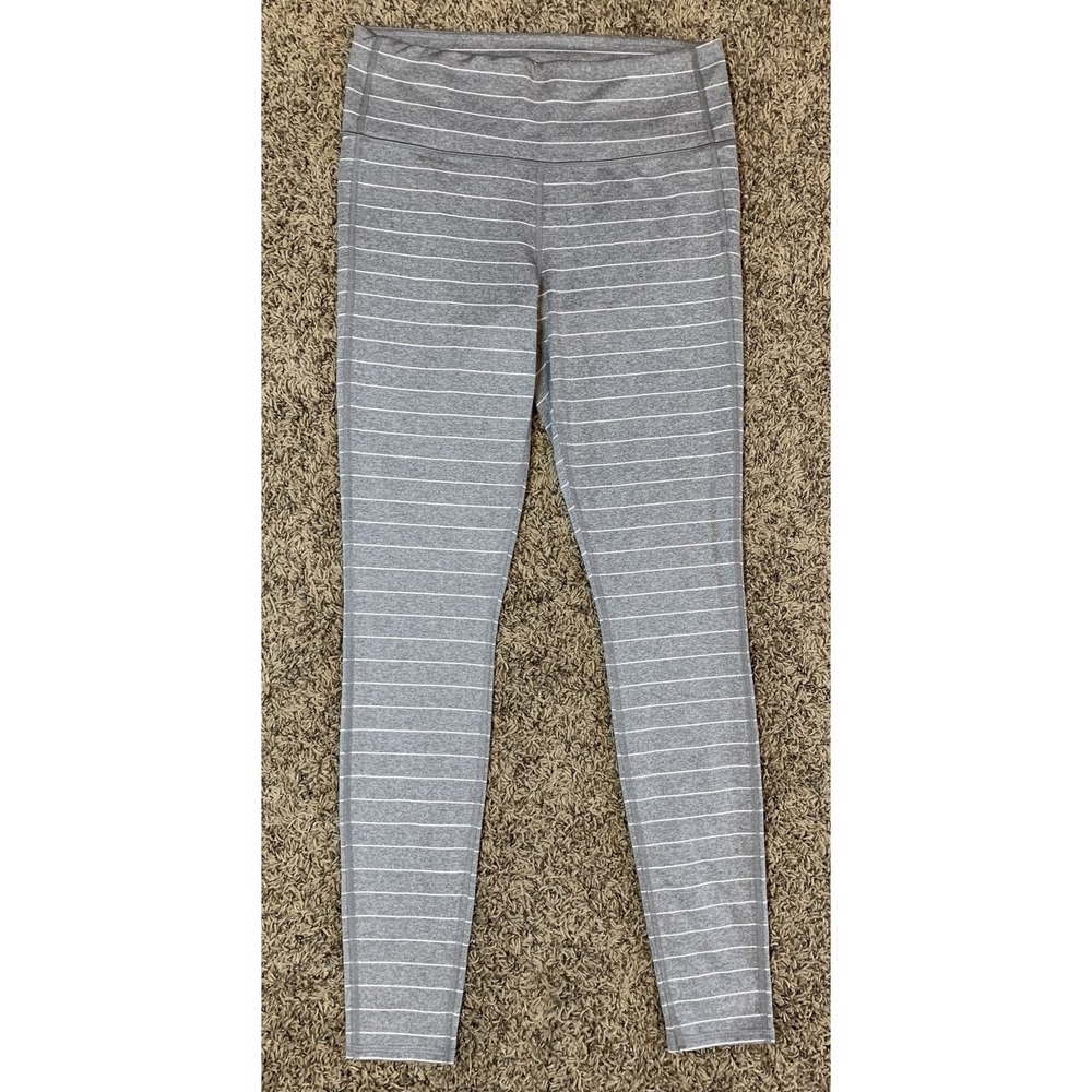 Athleta Leggings Womens Medium Gray White Stripe Chaturanga High Rise Yoga Pants